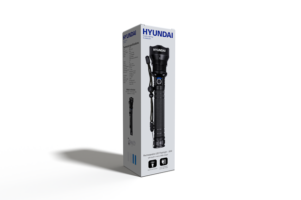 Hyundai Verlichting – Oplaadbare aluminium zaklamp met USB – 25 cm – 2000 lumen LED