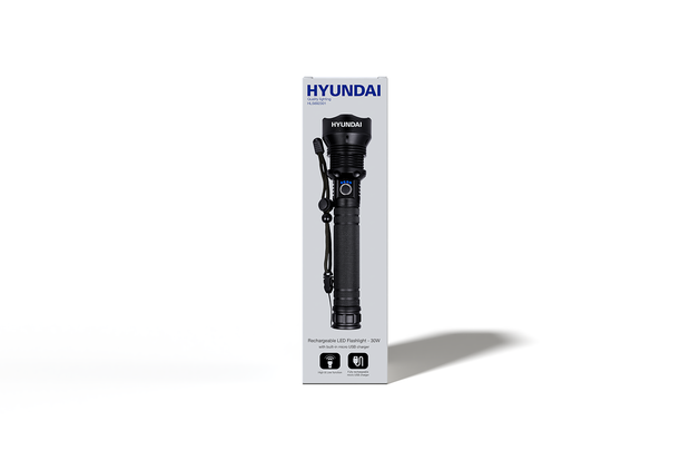 Hyundai Verlichting – Oplaadbare aluminium zaklamp met USB – 25 cm – 2000 lumen LED